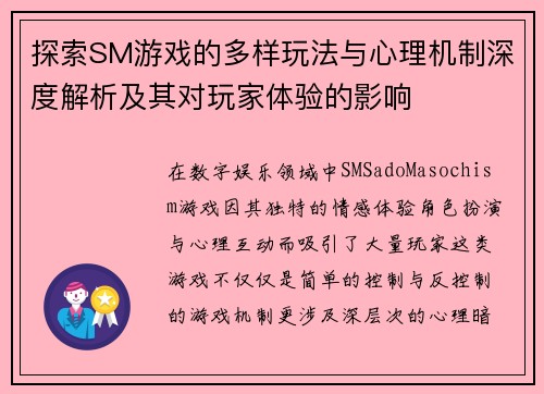 探索SM游戏的多样玩法与心理机制深度解析及其对玩家体验的影响